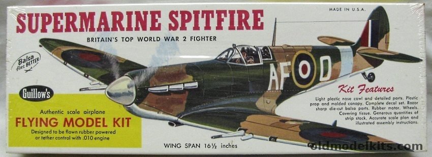 Guillows Spitfire - 16 Inch Wingspan Flying Aircraft, 504 plastic model kit